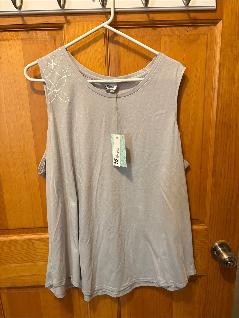 Erin Condren Pale Gray Sleeveless Swing Tank with Shoulder Circle Motif